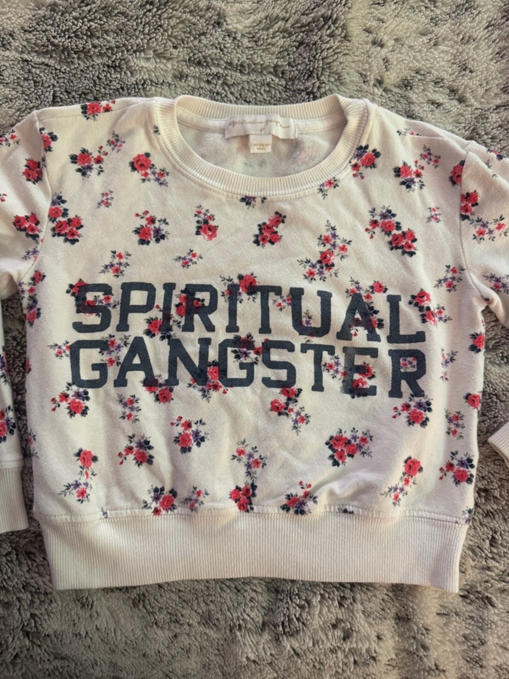 Kids Spiritual Gangster Cream Floral Logo Crewneck Sweatshirt